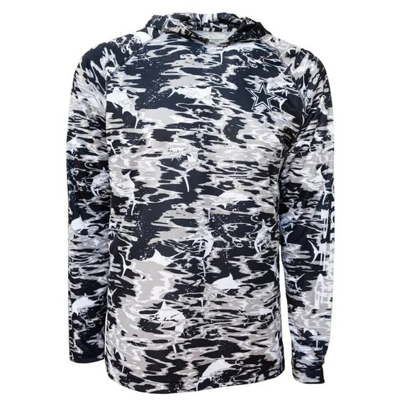 New Columbia Dallas Cowboy's Navy, White, & Gray Camo Pattern LS Hooded Tee - XL - Picture 1 of 6